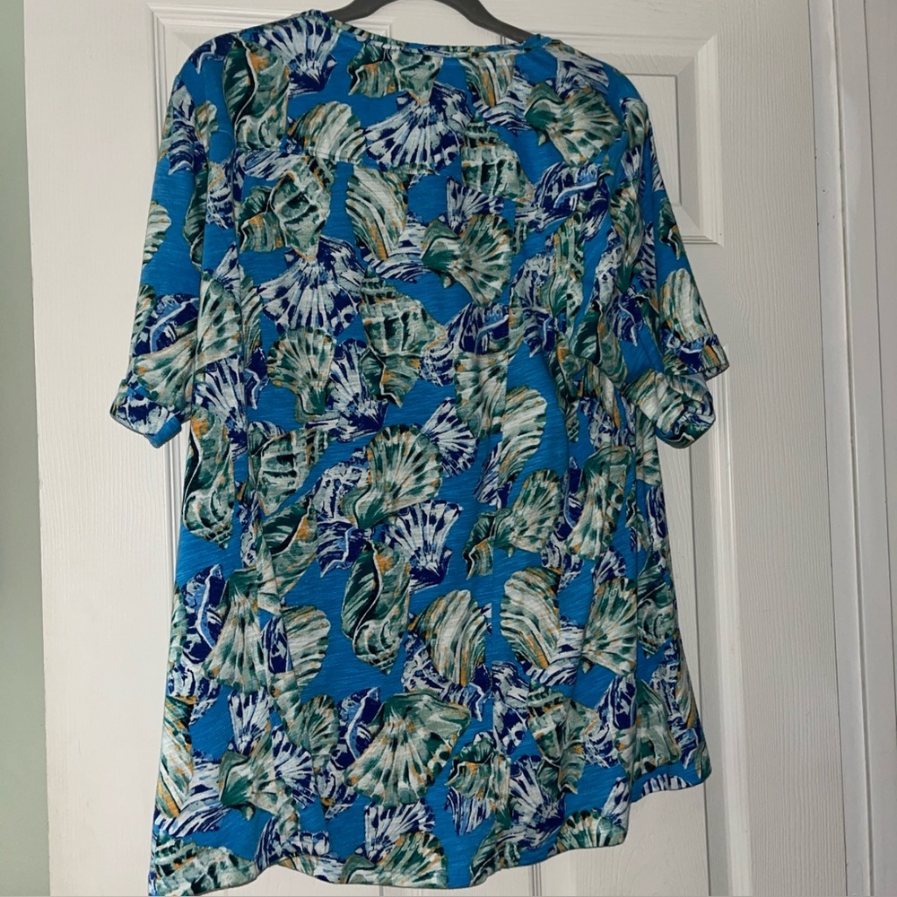 Chico's Blue and Green Seashell Patterned Top- new.